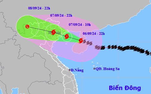 Dự báo hướng đi và vùng ảnh hưởng của siêu bão Yagi, tối 6/9, năm Giáp Thìn 2024. Ảnh: NCHMF