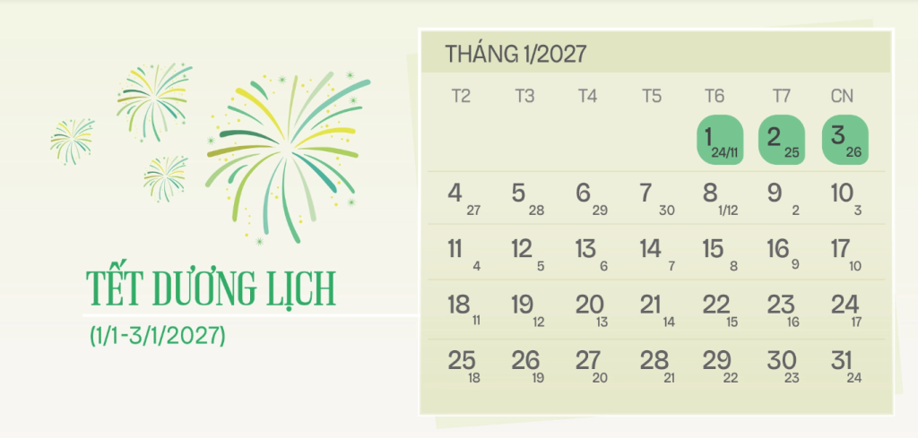 Lịch nghỉ Tết Dương lịch 2027