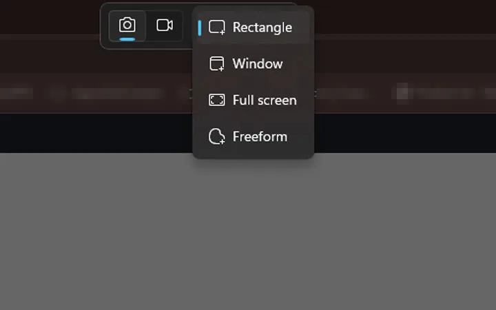Windows + Shift + S 快捷键截图模式选择界面