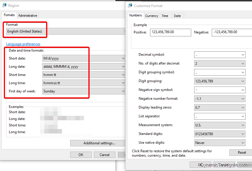 Control Panel > Region > Additional settings allows precise customization of Short time and Long time formats.