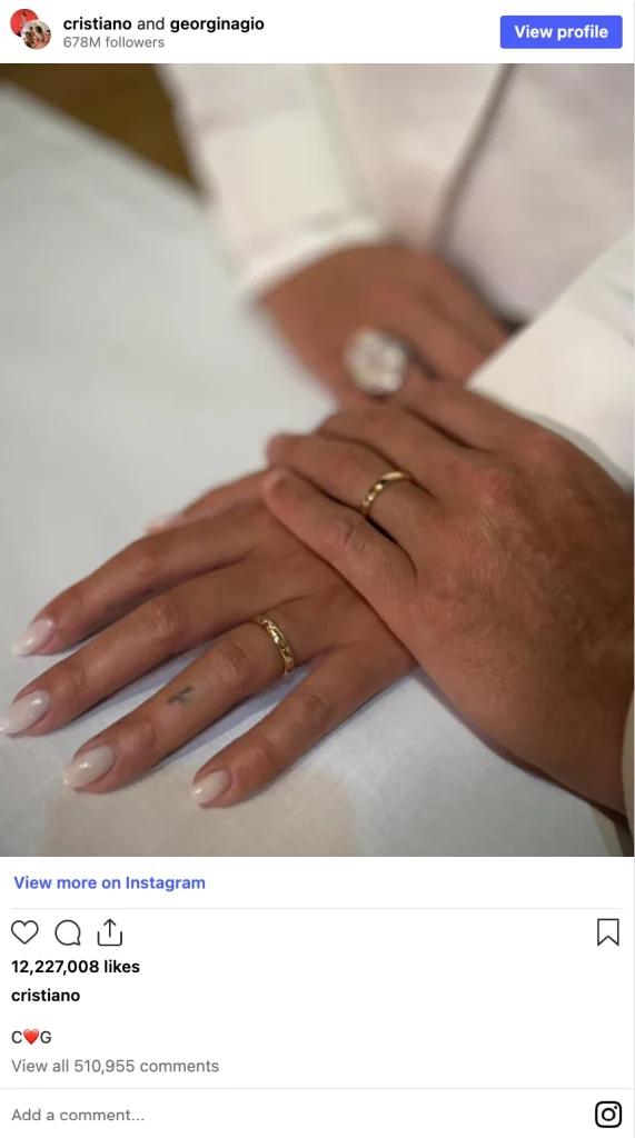 C罗官宣结婚:晒婚戒照,与乔治娜正式完婚