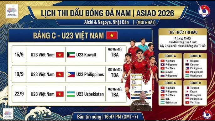 Lịch thi đấu U23 Việt Nam tại Asiad 2026: Bảng C chi tiết
