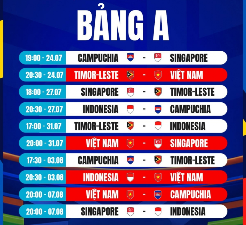 Lịch thi đấu bảng A của ASEAN Cup 2026. Xem trực tiếp ASEAN Cup 2026 ở đâu? Top kênh & Website tốt mhất