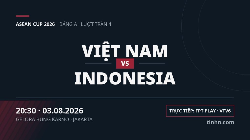 Việt Nam vs Indonesia 20h30 ngày 3/8: Trận chung kết bảng A ASEAN Cup 2026