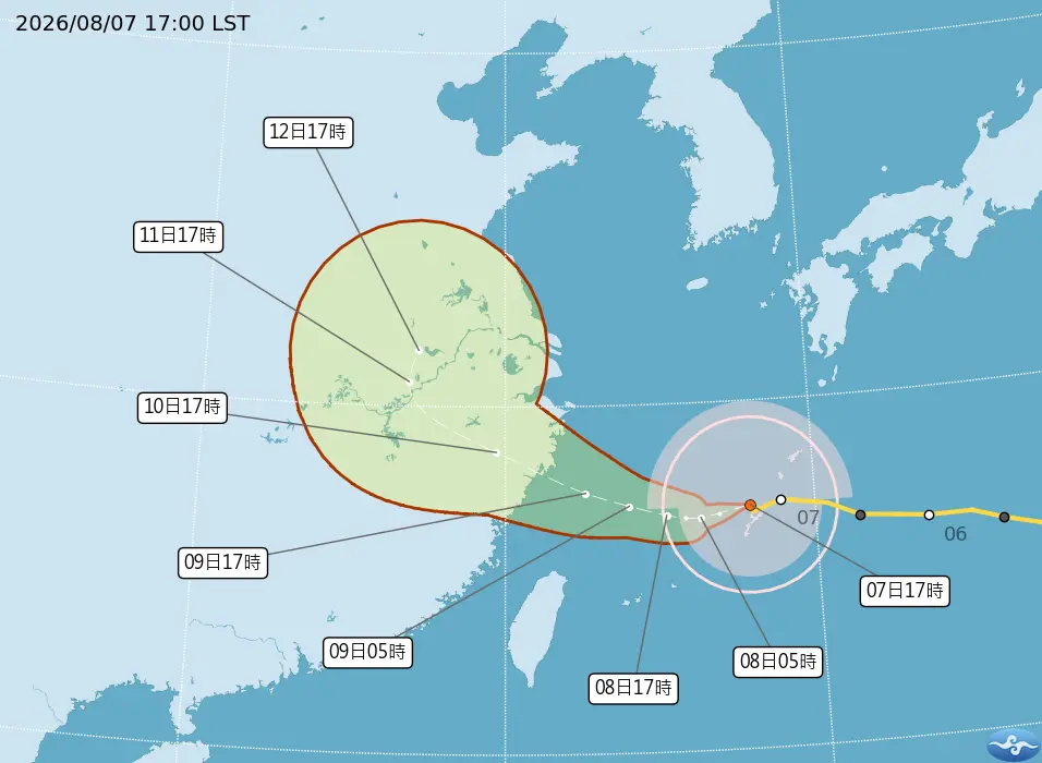 白海豚台风路径潜势图。(台湾中央气象署提供)
