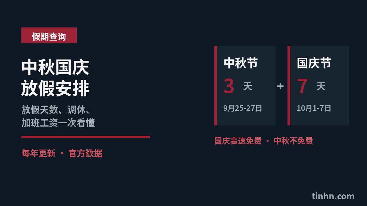 中秋节国庆节放假安排：3天+7天假期与高速免费对照图