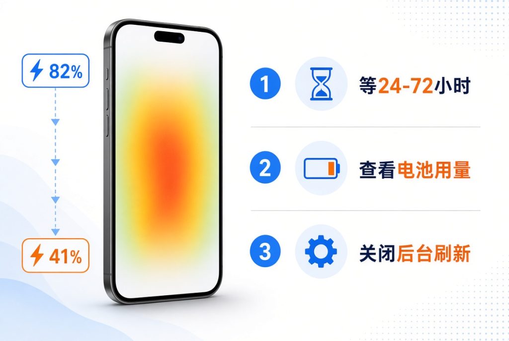 iOS 27发热掉电处理三步:等待、查看电池用量、关闭后台刷新