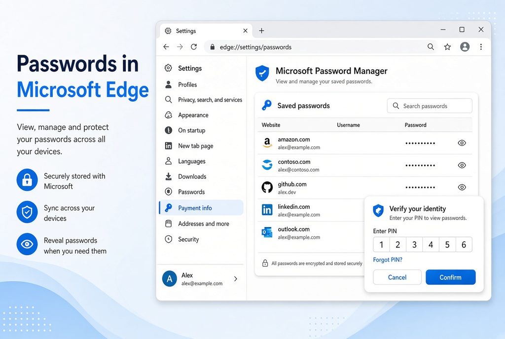 Passwords saved to this computer in Microsoft Edge