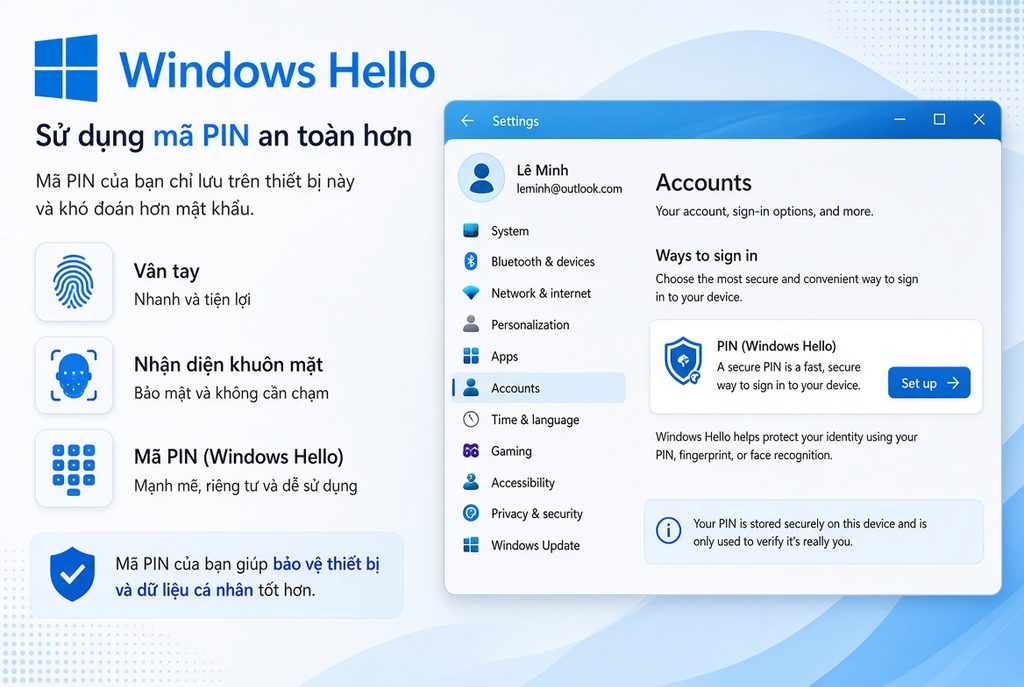 Dùng mã PIN thay mật khẩu máy tính