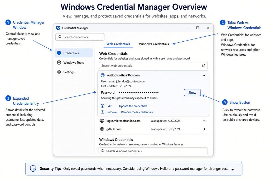 How to see passwords on this computer with Credential Manager